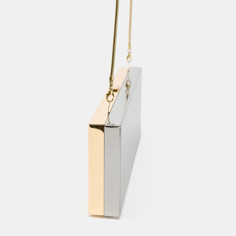 Zara Golden/Silver Elongated Rigid Minaudière. - Picture 4 of 9